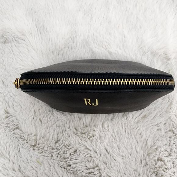 Madewell Black Leather Makeup Pouch Travel Cosmetic Bag Monogrammed RJ NWT - Picture 7 of 11